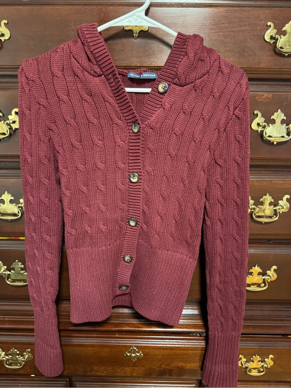 Cable Knit Button-Front Women's Sweater Cardigan - Burgundy brandy Melville